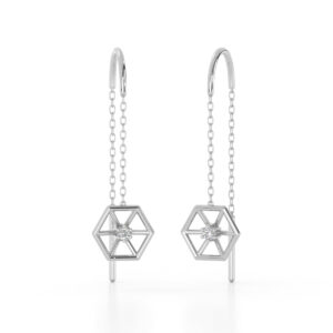 Hexagon Sui Dhaga Earrings Silver Jewellery Online